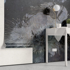 Tapet personalizat zen oriental cu model oriental cu lebede pe fundal inchis black swans
