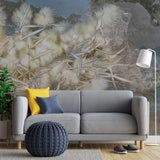 Tapet personalizat zen oriental cu stuf inflorit pe fundal de stanca stone reed