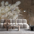 Tapet personalizat zen oriental cu stuf inflorit pe fundal maro brown reed