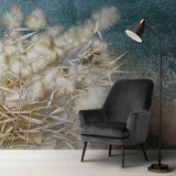 Tapet personalizat zen oriental cu stuf inflorit pe fundal turcoaz turqoise reed