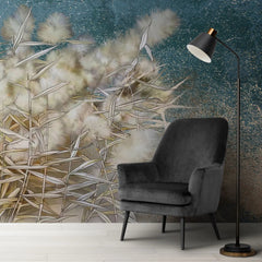 Tapet personalizat zen oriental cu stuf inflorit pe fundal turcoaz turqoise reed