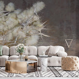 Tapet personalizat zen oriental cu stuf inflorit pe fundal maro inchis dark reed