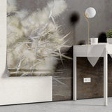 Tapet personalizat zen oriental cu stuf inflorit pe fundal maro inchis dark reed