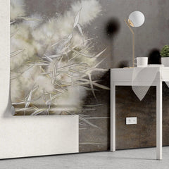 Tapet personalizat zen oriental cu stuf inflorit pe fundal maro inchis dark reed