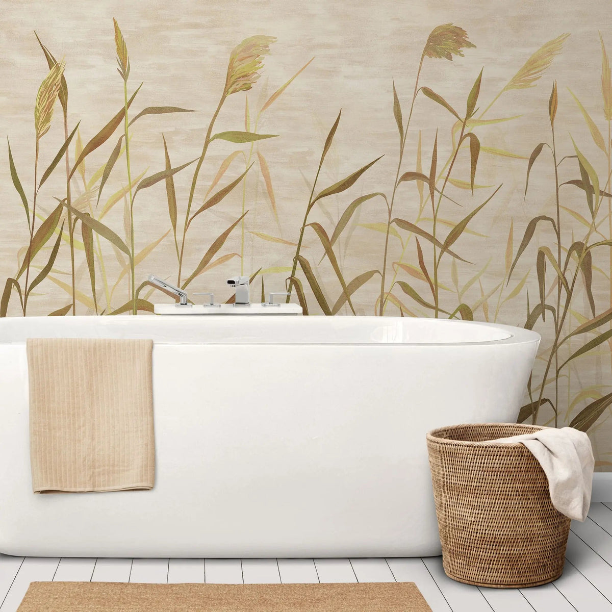 Tapet personalizat zen oriental cu bambus pe un fundal in nuante calde windy bamboo