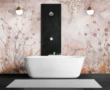 Tapet personalizat zen oriental in stil chinoiserie cu copaci infloriti si flamingo roz flamingo chinoiserie