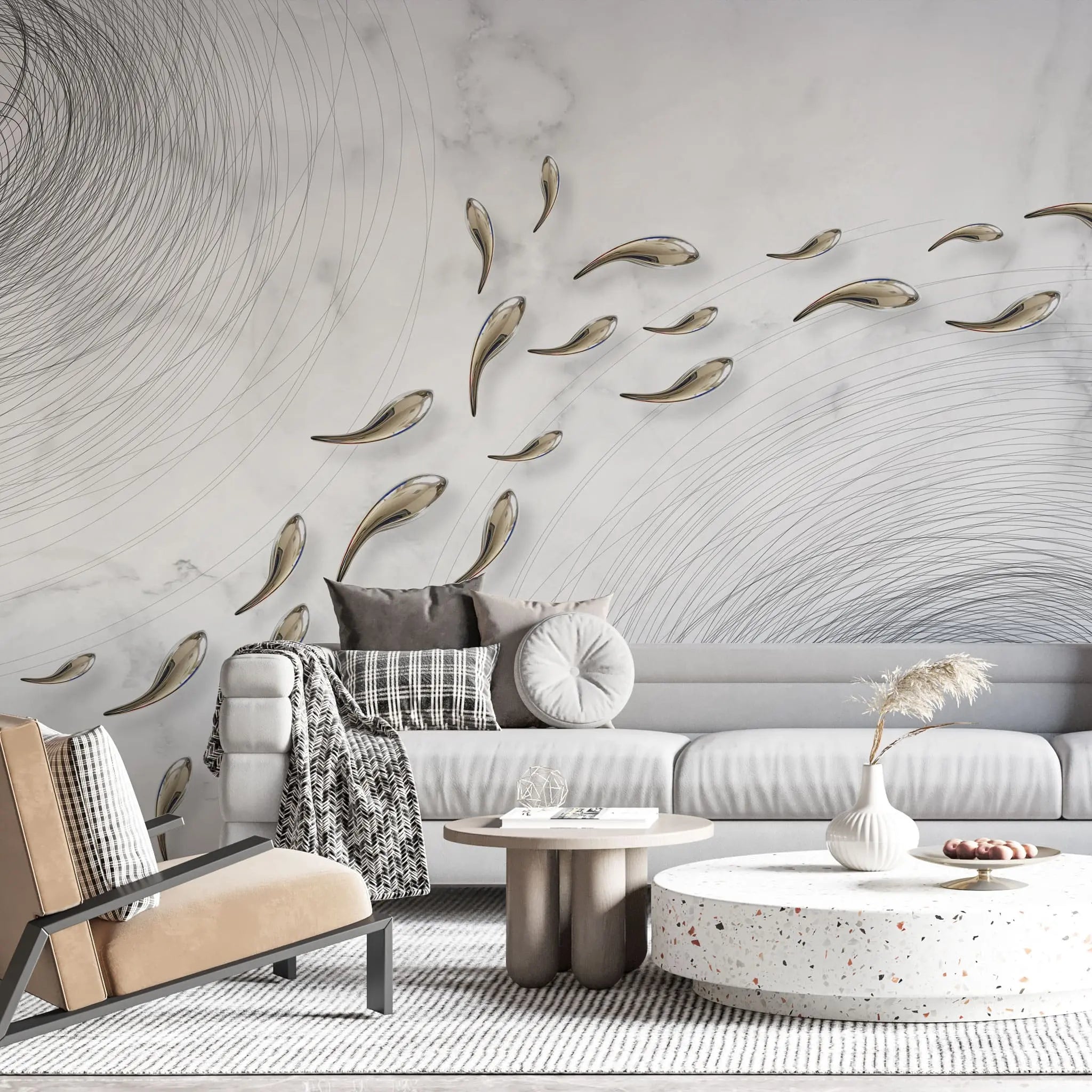 Tapet personalizat zen oriental cu pesti zen in stil japonez pe un fundal alb zen pisces