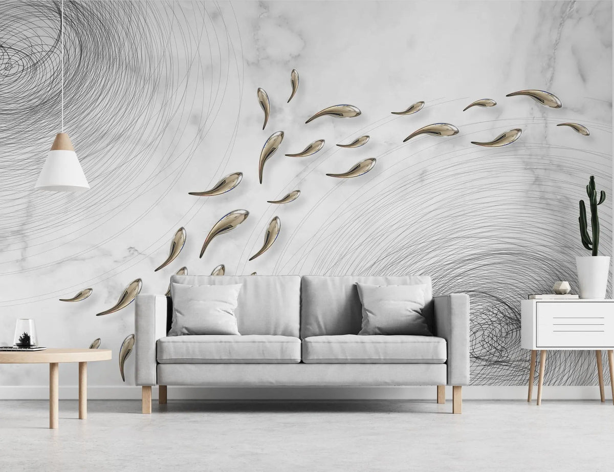 Tapet personalizat zen oriental cu pesti zen in stil japonez pe un fundal alb zen pisces