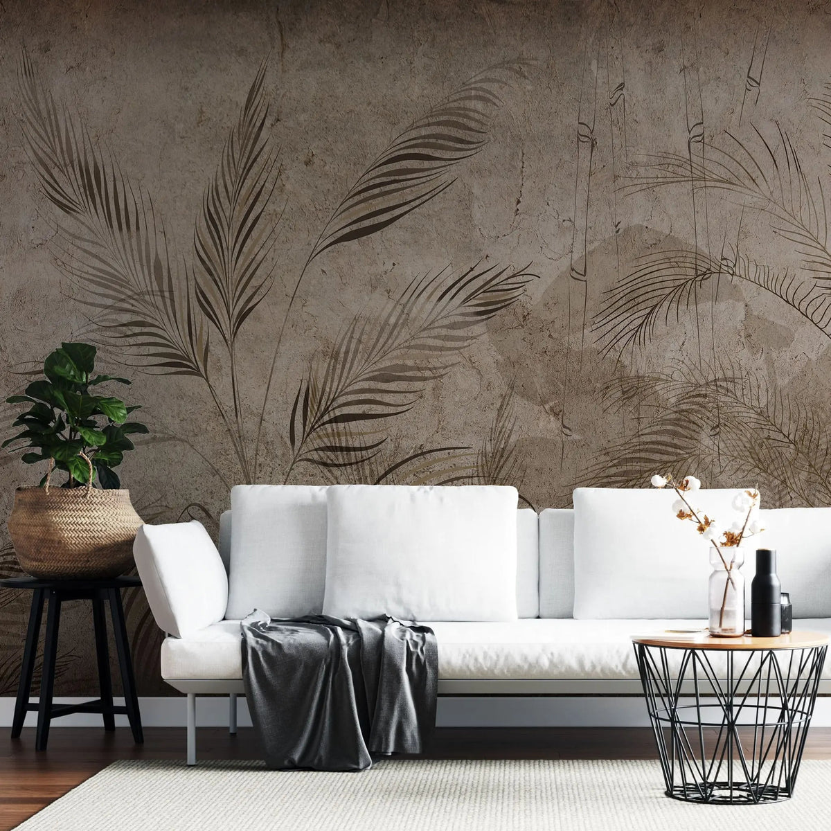Tapet personalizat zen oriental cu padure tropicala in nuante sepia sepia rainforest
