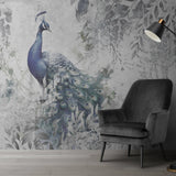 Tapet personalizat zen oriental cu paun aflat printre frunze intr un fundal deschis wisdom