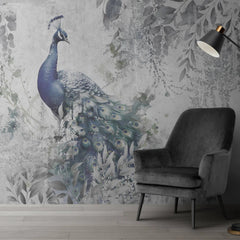 Tapet personalizat zen oriental cu paun aflat printre frunze intr un fundal deschis wisdom