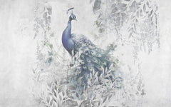 Tapet personalizat zen oriental cu paun aflat printre frunze intr un fundal deschis wisdom