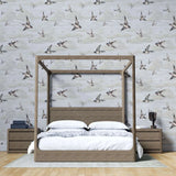 Tapet personalizat zen oriental cu randunici zburand pe cerul bej spring swallows beige