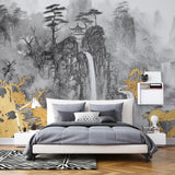 Tapet personalizat zen oriental cu o cascada inghetata intr un peisaj montan oferind o priveliste de o frumusete rece si senina frozen waterfall