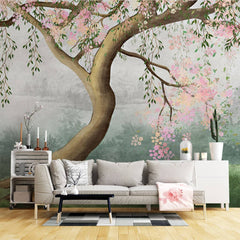 Tapet personalizat zen oriental cu infloriri delicate de cires creand o atmosfera primavaratica plina de eleganta si fragilitate cherry whispers