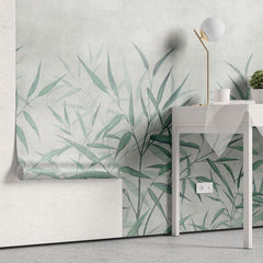 Tapet personalizat zen oriental cu frunze de bambus in nuante subtile de menta aducand o senzatie de prospetime si calm natural minty bamboo