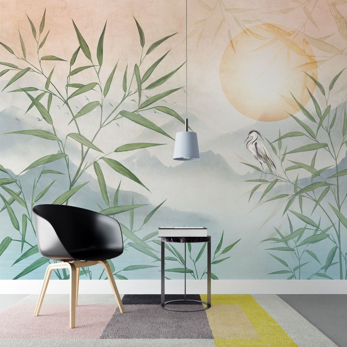 Tapet personalizat zen oriental cu un peisaj al muntelui la apus inspirand o stare de profunda liniste si o invitatie la contemplare si armonie interioara mindfulness