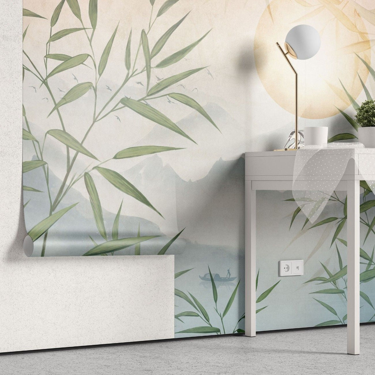 Tapet personalizat zen oriental cu un peisaj al muntelui la apus inspirand o stare de profunda liniste si o invitatie la contemplare si armonie interioara mindfulness