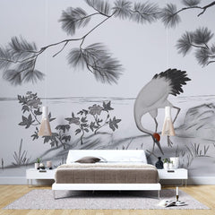 Tapet personalizat zen oriental cu o schita artistica de cocor creand un efect vizual delicat si plin de gratie sketch crane