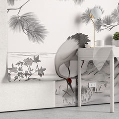 Tapet personalizat zen oriental cu o schita artistica de cocor creand un efect vizual delicat si plin de gratie sketch crane