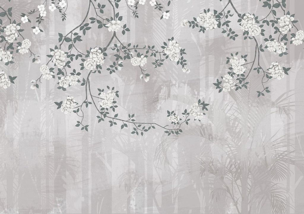 Tapet personalizat zen oriental chinoiserie cu elemente florale pe un fundal de umbre de bambus aducand o nota de eleganta exotica si rafinament bamboo chinoiserie