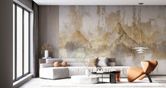 Tapet personalizat zen oriental cu varfuri montoase aurii sub un cer plin de armonie oferind o priveliste majestuoasa si plina de inspiratie golden peaks