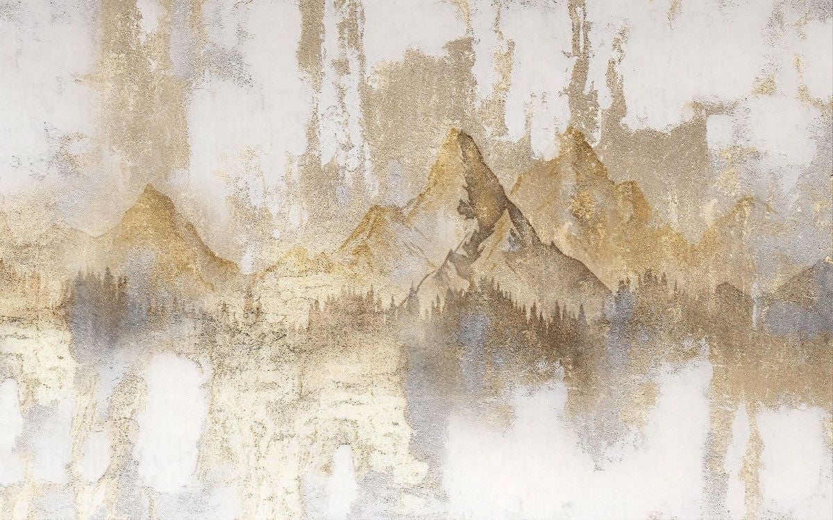 Tapet personalizat zen oriental cu varfuri montoase aurii sub un cer plin de armonie oferind o priveliste majestuoasa si plina de inspiratie golden peaks