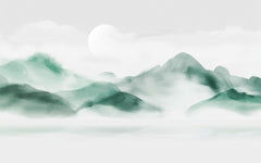 Tapet personalizat zen oriental cu un munte invaluindu se in ceata creand o atmosfera de mister calm si profunzime misty mountain