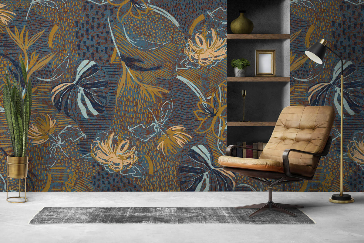 Tapet Zen Oriental cu frunze abstracte - ORIENTAL LEAVES