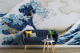 Tapet Zen Oriental cu ilustratia tsunami-uli japonez si barci de lemn - JAPANESE TSUNAMI