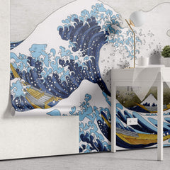 Tapet Zen Oriental cu ilustratia tsunami-uli japonez si barci de lemn - JAPANESE TSUNAMI