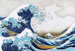 Tapet Zen Oriental cu ilustratia tsunami-uli japonez si barci de lemn - JAPANESE TSUNAMI