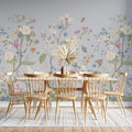 Tapet Zen Oriental cu gradina inflorita in stil chinoiserie cu fundal gri-albastrui - LIGHT BLUE CHINOISERIE