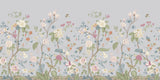 Tapet Zen Oriental cu gradina inflorita in stil chinoiserie cu fundal gri-albastrui - LIGHT BLUE CHINOISERIE
