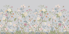 Tapet Zen Oriental cu gradina inflorita in stil chinoiserie cu fundal gri-albastrui - LIGHT BLUE CHINOISERIE