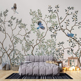 Tapet Zen Oriental cu copaci asiatici infloriti si pasari albastre - BLUE JAY CHINOISERIE