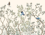 Tapet Zen Oriental cu copaci asiatici infloriti si pasari albastre - BLUE JAY CHINOISERIE