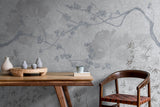 Tapet Zen Oriental cu peisaj de natura abstracta asiatica - BLUEISH GREY CHINOISERIE