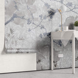 Tapet Zen Oriental cu peisaj de natura abstracta asiatica - BLUEISH GREY CHINOISERIE