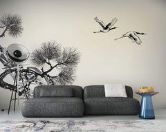 Tapet Zen Oriental cu natura orientala abstracta - INK CRANES