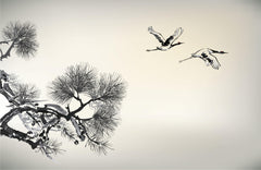 Tapet Zen Oriental cu natura orientala abstracta - INK CRANES