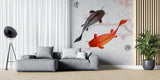 Tapet Zen Oriental cu crapi chinezesti si cires rosu inflorit - SAKURA CARP FISH