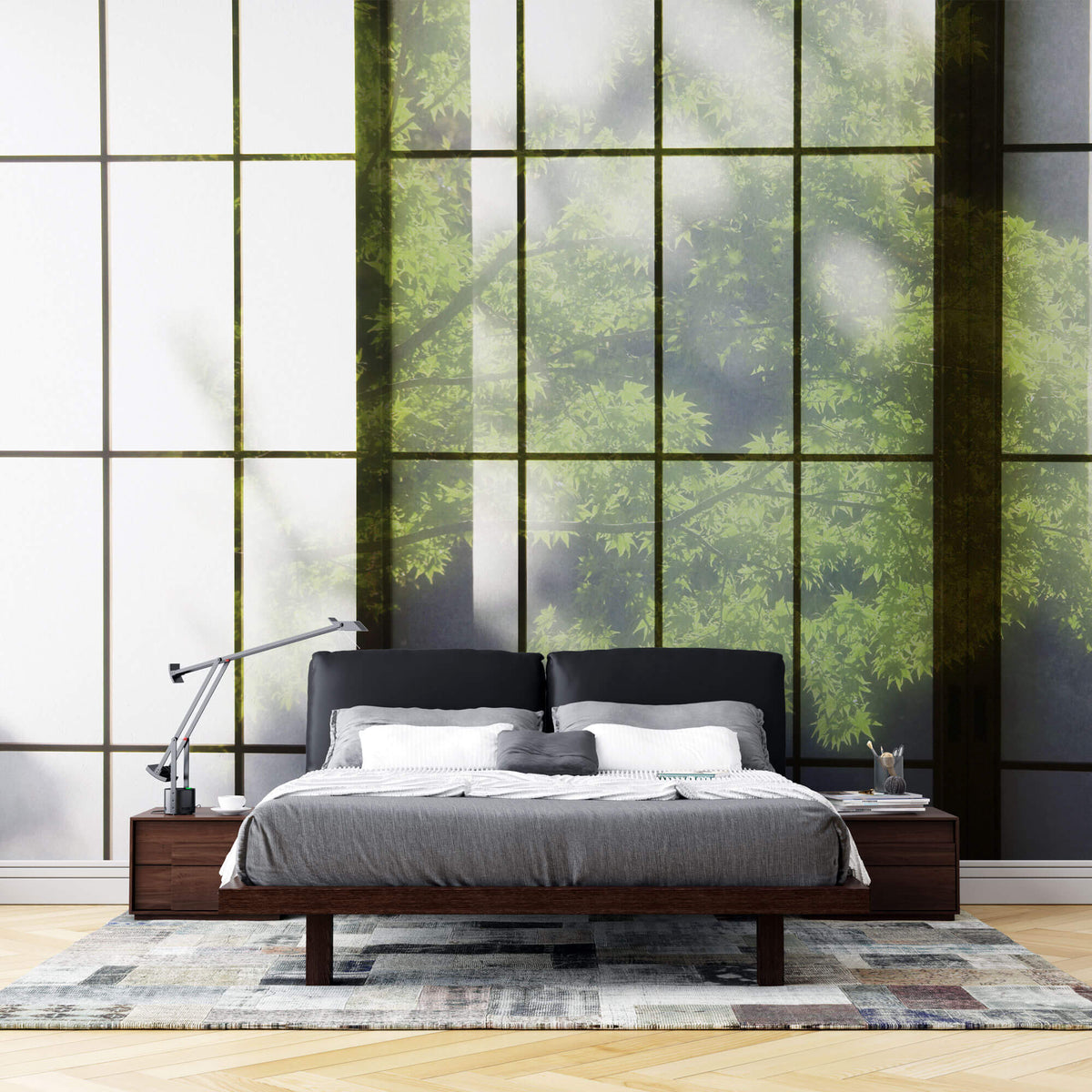 Tapet Zen Oriental cu usi shoji si vegetatie - SHOJI WALL