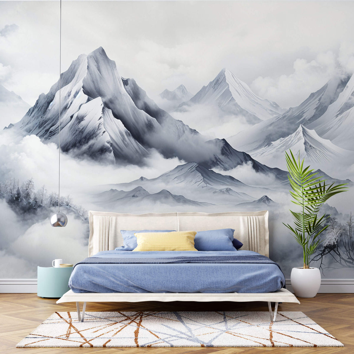 Tapet Zen Oriental cu munti inalti inzapeziti si ceata - WINTER PEAKS