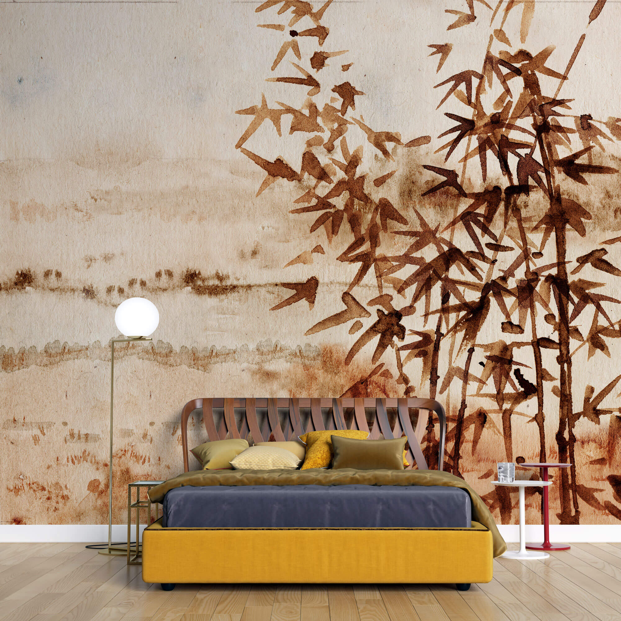 Tapet Zen Oriental cu pictura in stil papyrus - PAPYRUS LANDSCAPE
