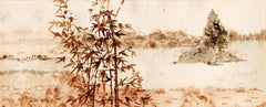 Tapet Zen Oriental cu pictura in stil papyrus - PAPYRUS LANDSCAPE