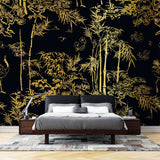Tapet Zen Oriental cu bambusi aurii pe un fundal negru - GOLDEN BAMBOO FOREST
