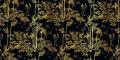 Tapet Zen Oriental cu bambusi aurii pe un fundal negru - GOLDEN BAMBOO FOREST