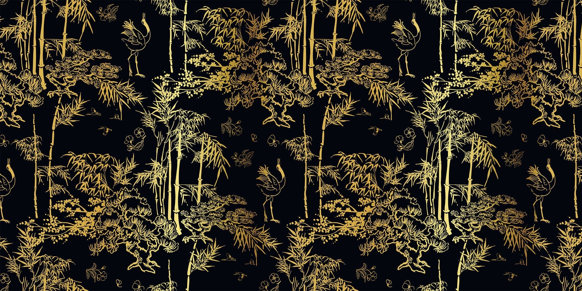 Tapet Zen Oriental cu bambusi aurii pe un fundal negru - GOLDEN BAMBOO FOREST