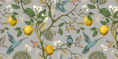 Tapet Zen Oriental cu lamai inflorit si pasari colorate - HUMMINGBIRD LEMON TREE
